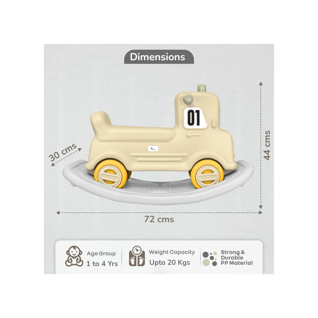 R For Rabbit Rock N Ride 3-in-1 Playtime Buddy, Safe, Fun & Skill-Boosting Beige Grey