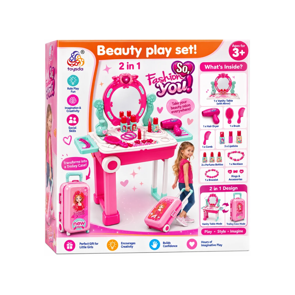 Beauty Play Set 2-in-1 Fashion Makeup & Hair Styling Set for Girls – 3+ Years