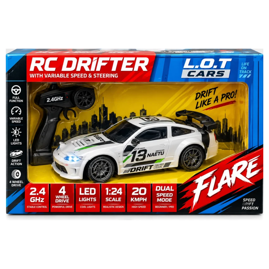 L.O.T Cars Remote Car Drifter 1:24 – 2.4GHz 4WD Drift Car with LED Lights