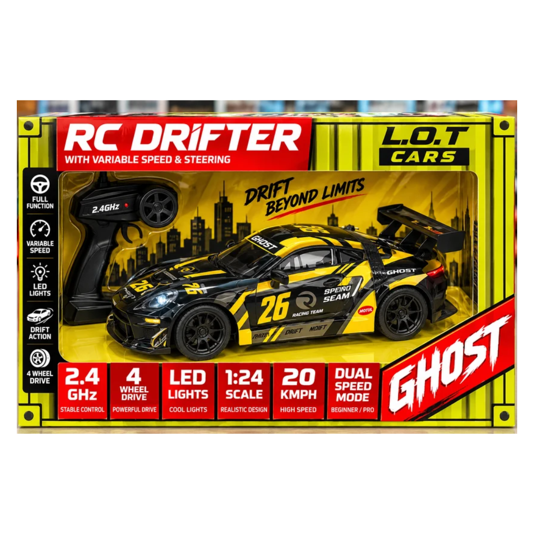 L.O.T Cars Ghost Remote Car Drifter 1:24 – 2.4GHz 4WD Drift Car with LED Lights