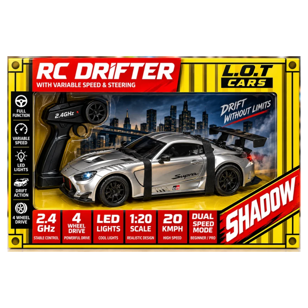 L.O.T Cars Shadow Remote Car Drifter 1:20 – 2.4GHz 4WD Silver Drift Racing Car