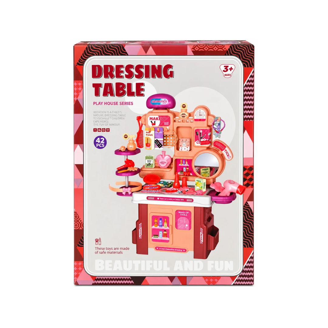 Kids Dressing Table Play Set – 42 Pcs Pretend Makeup & Beauty Salon Role Play Set – 3+ Years