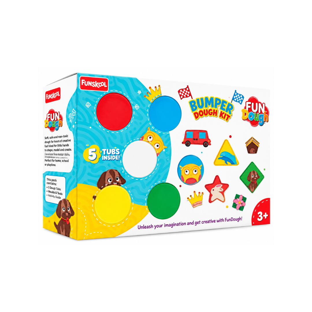 Funskool Fun Dough Bumper Dough Kit with 5 tubs of 75g each & Accessories, 3Y+, Multicolour