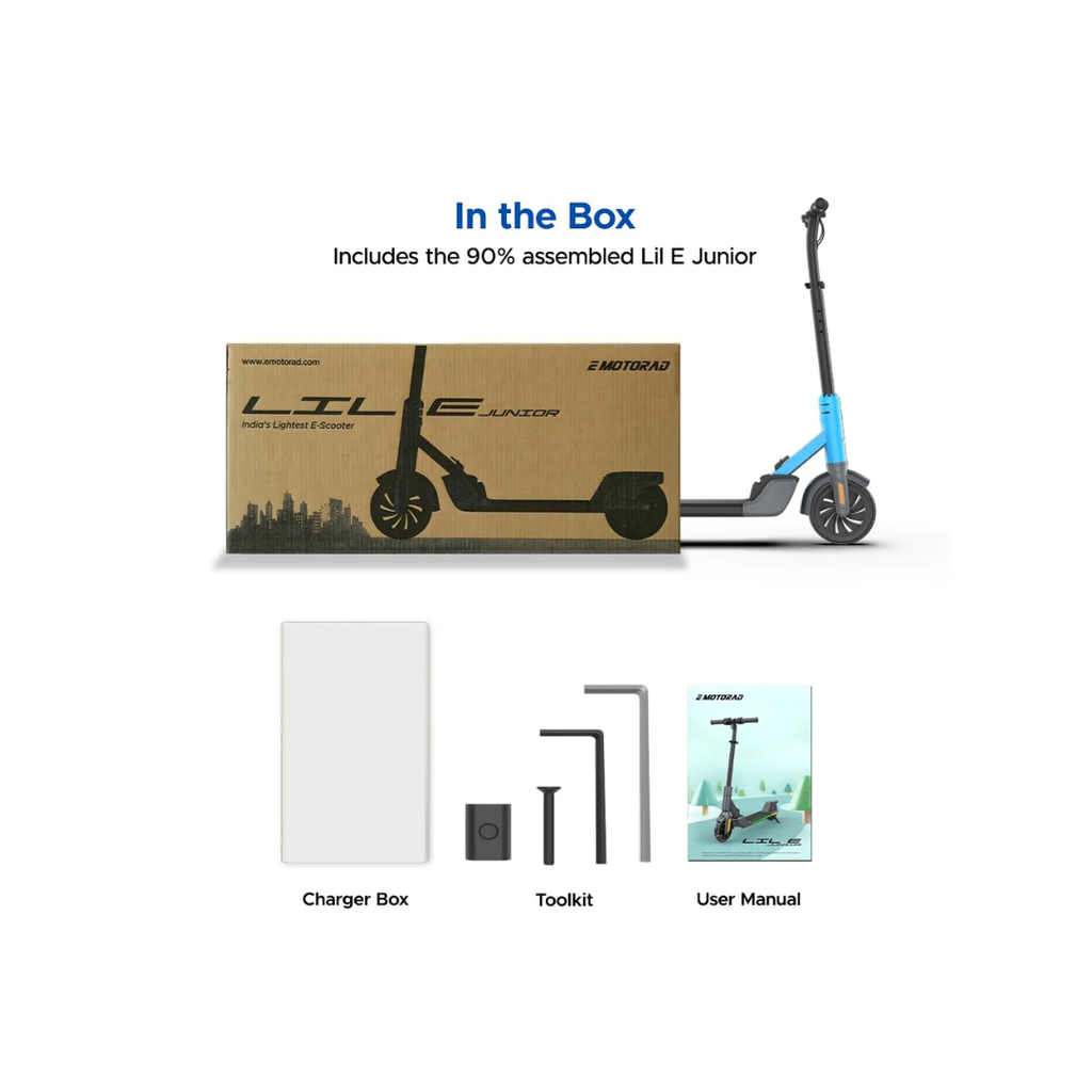 EMotorad Lil E Junior Electric Kick Scooter Foldable Aluminum Alloy Frame Sporty Blue