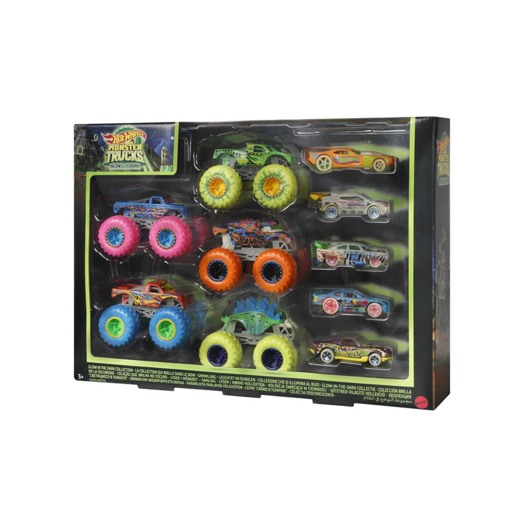 Mattel  Hot Wheels Monster Trucks Glow In The Dark Multipack of 10 Collectible for Gift for Kids Ages 4+