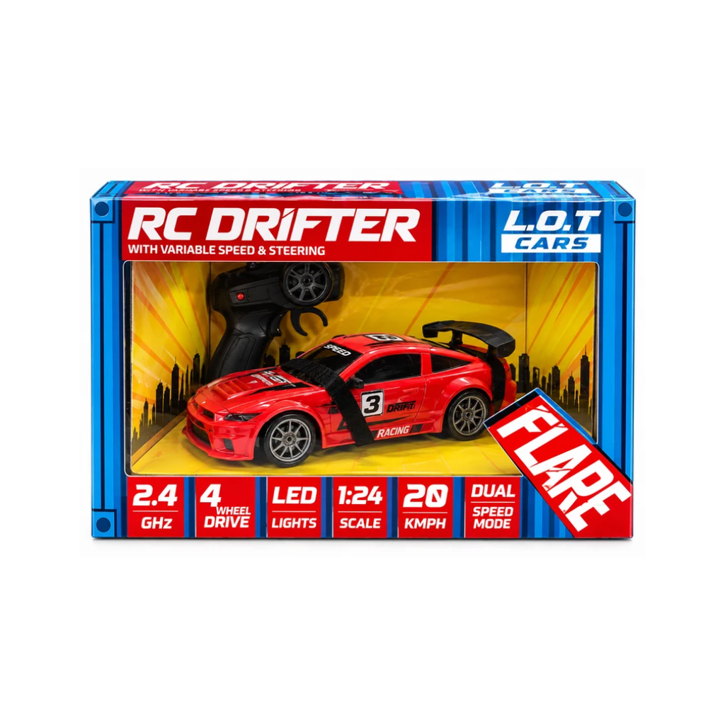 RC Drifter Flame Racing Car 1:24 Scale – 4WD Remote Control Drift Car with LED Lights & Dual Speed Mode
