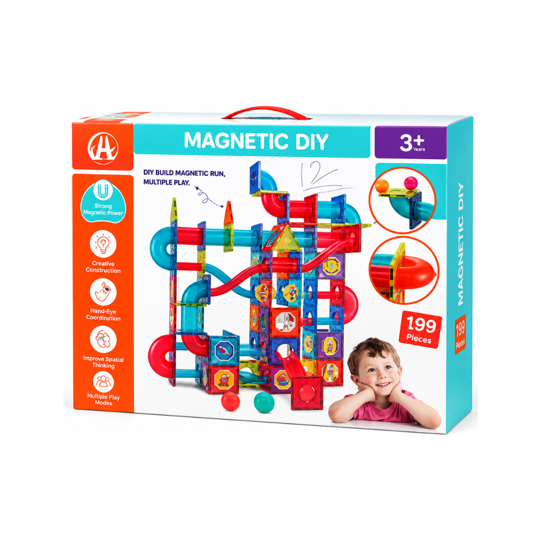 Magnetic Blocks Marble Run Diy Set (199 Pieces)