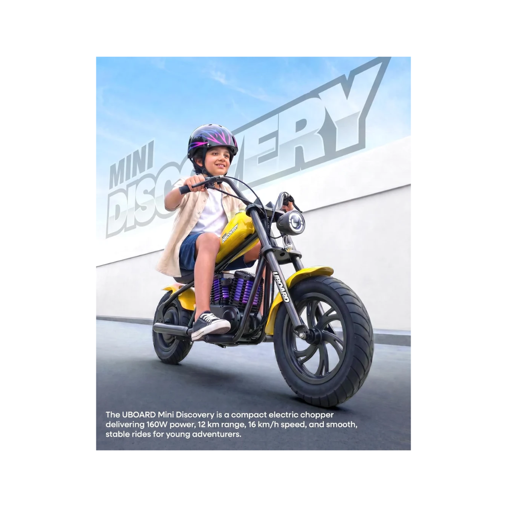 Uboard Discovery Mini Electric Bike for Kids | Age 6+ Years | 160W Motor | 15 km/h Speed Yellow