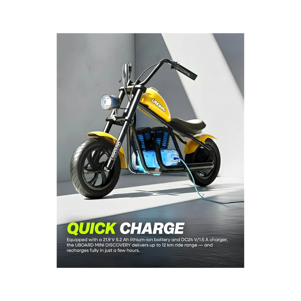 Uboard Discovery Mini Electric Bike for Kids | Age 6+ Years | 160W Motor | 15 km/h Speed Yellow