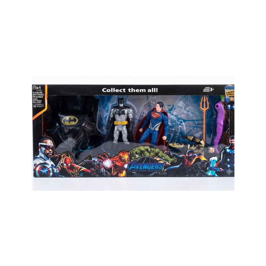 Superhero Action Figure Set with Light & Speech – Batman & Superman Inspired Toy 3+