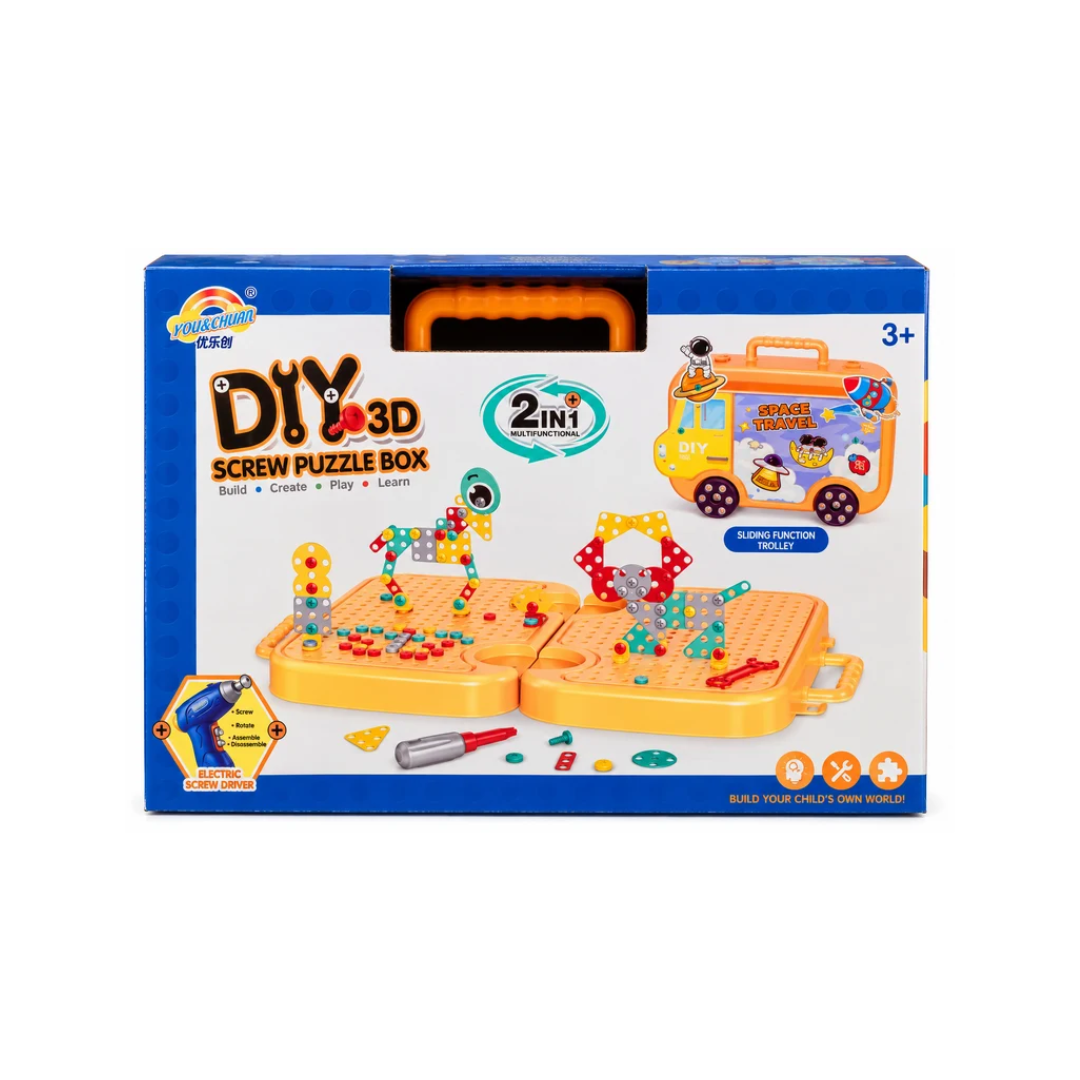 DIY 3D Screw Puzzle Box 2-in-1 with Electric Screwdriver – STEM Building Toy for Kids 3+