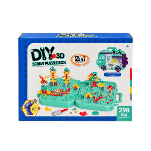 DIY 3D Screw Puzzle Box 2-in-1 with Electric Screwdriver – STEM Building Toy for Kids 3+