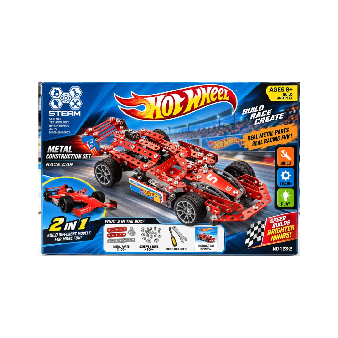 Hot Wheel STEAM Stainless Steel Formula Racing Car Construction Set – DIY Metal Building Kit for Kids 8+