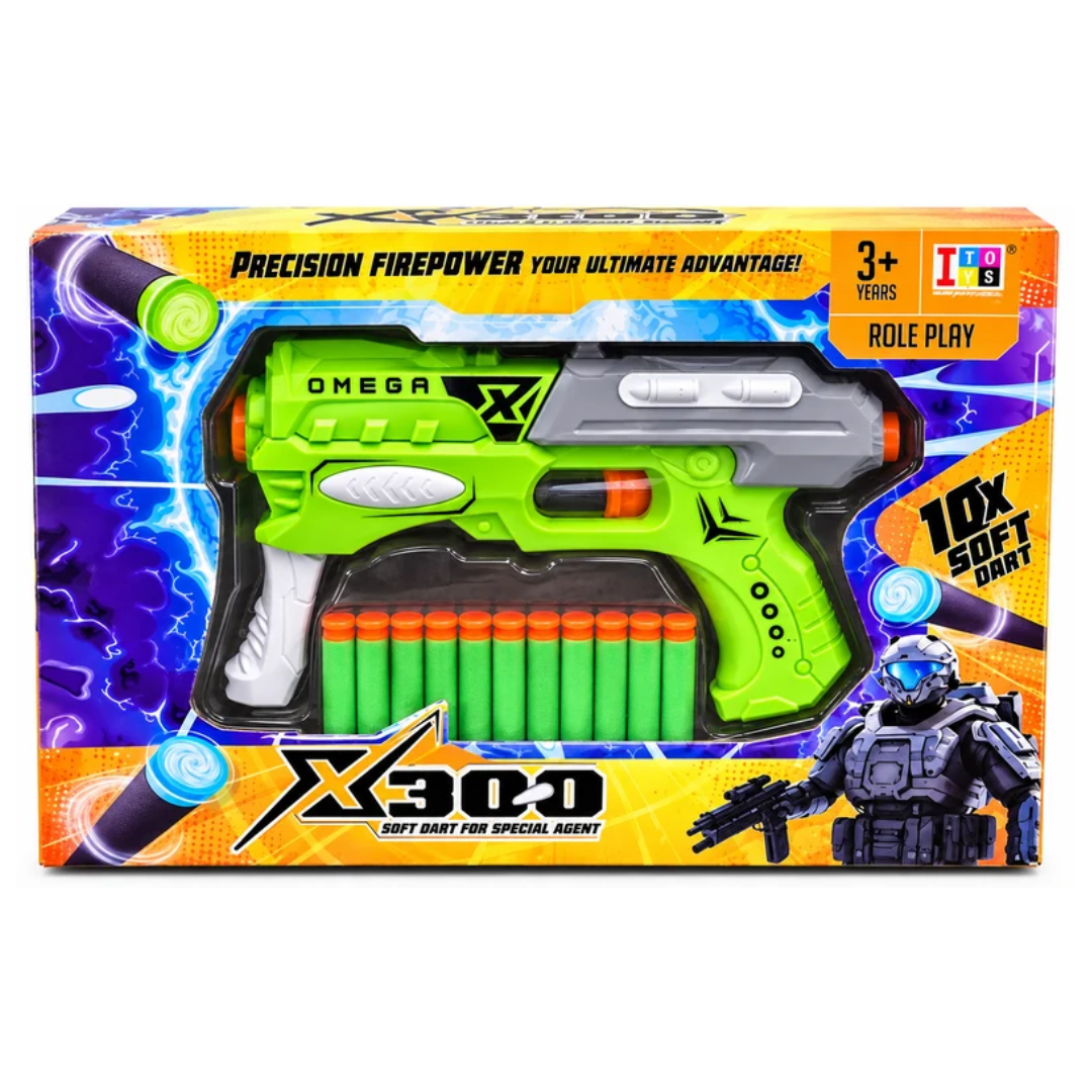 Itoys X300 Omega Soft Dart Blaster Gun with 10 Foam Darts – Kids Role Play Toy
