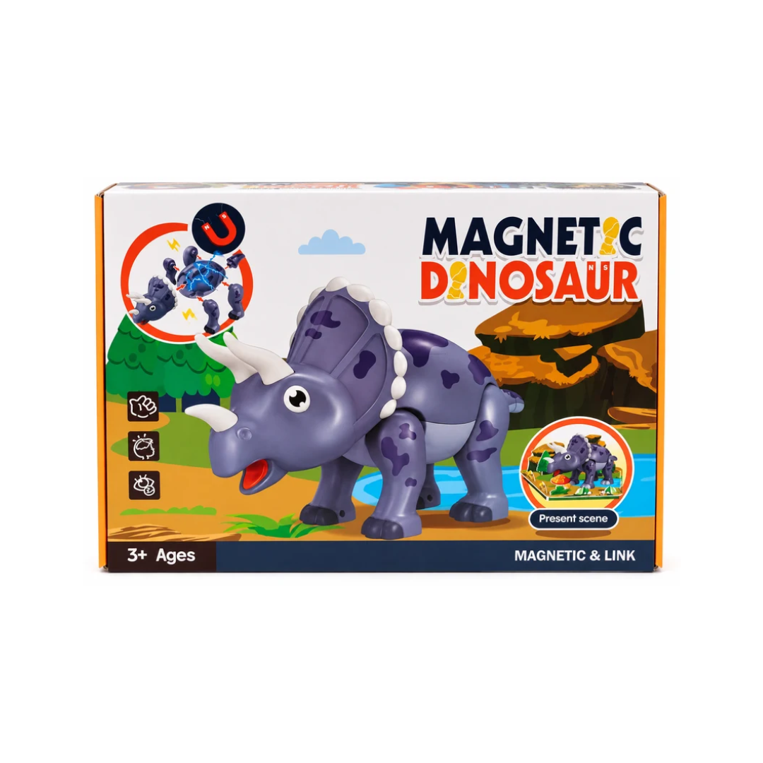Magnetic Dinosaur Building Toy – Magnetic & Link Dinosaur Construction Set for Kids 3+