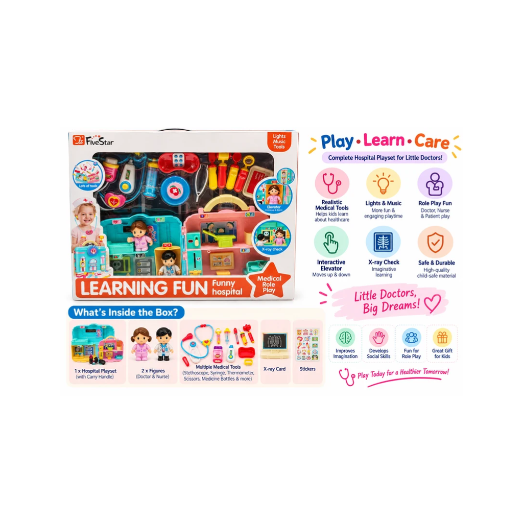 FiveStar Funny Hospital Doctor Set for Kids – Medical Role Play Kit with Lights & Music