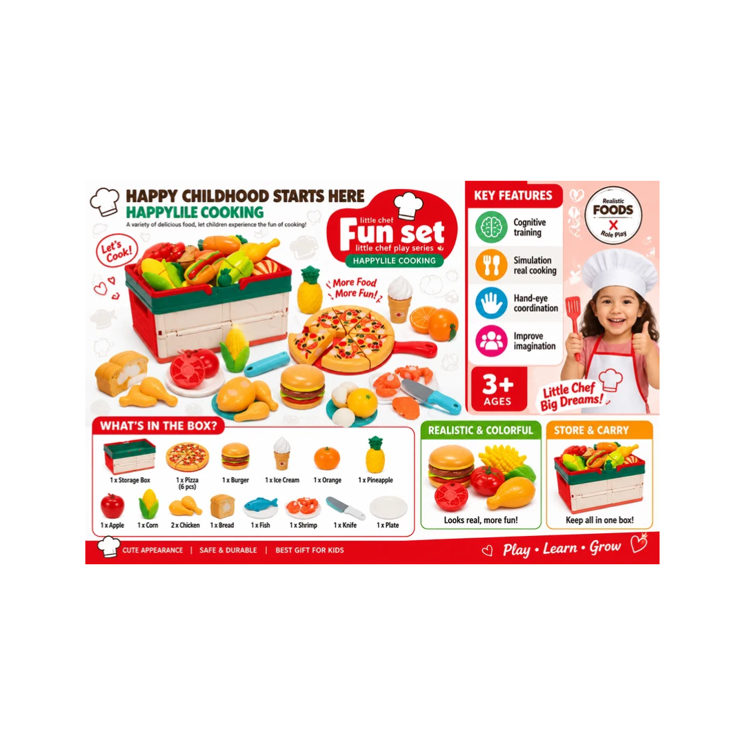 Little Chef Happy Cooking Fun Set – Pretend Play Food Cutting & Kitchen Set for Kids