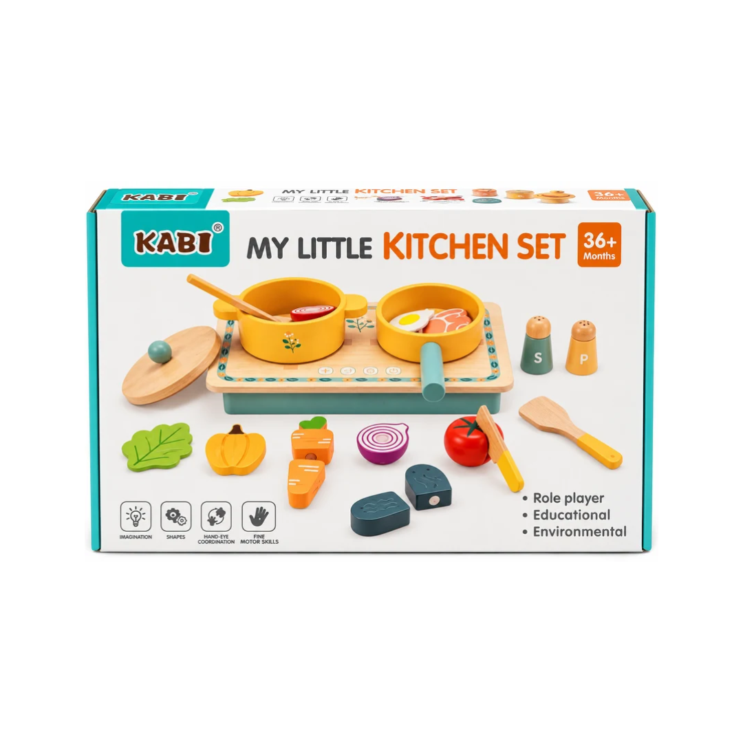 KABI My Little Kitchen Set – Wooden Pretend Cooking & Role Play Set for Kids 36M+