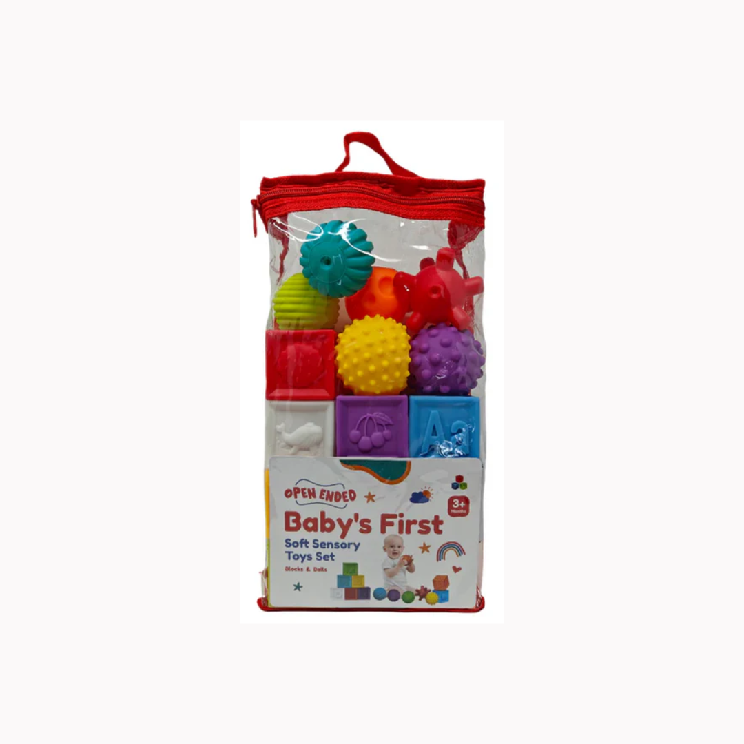 Open Ended Baby's First Soft Sensory Toy Set -Balls & Blocks (14 Pieces)