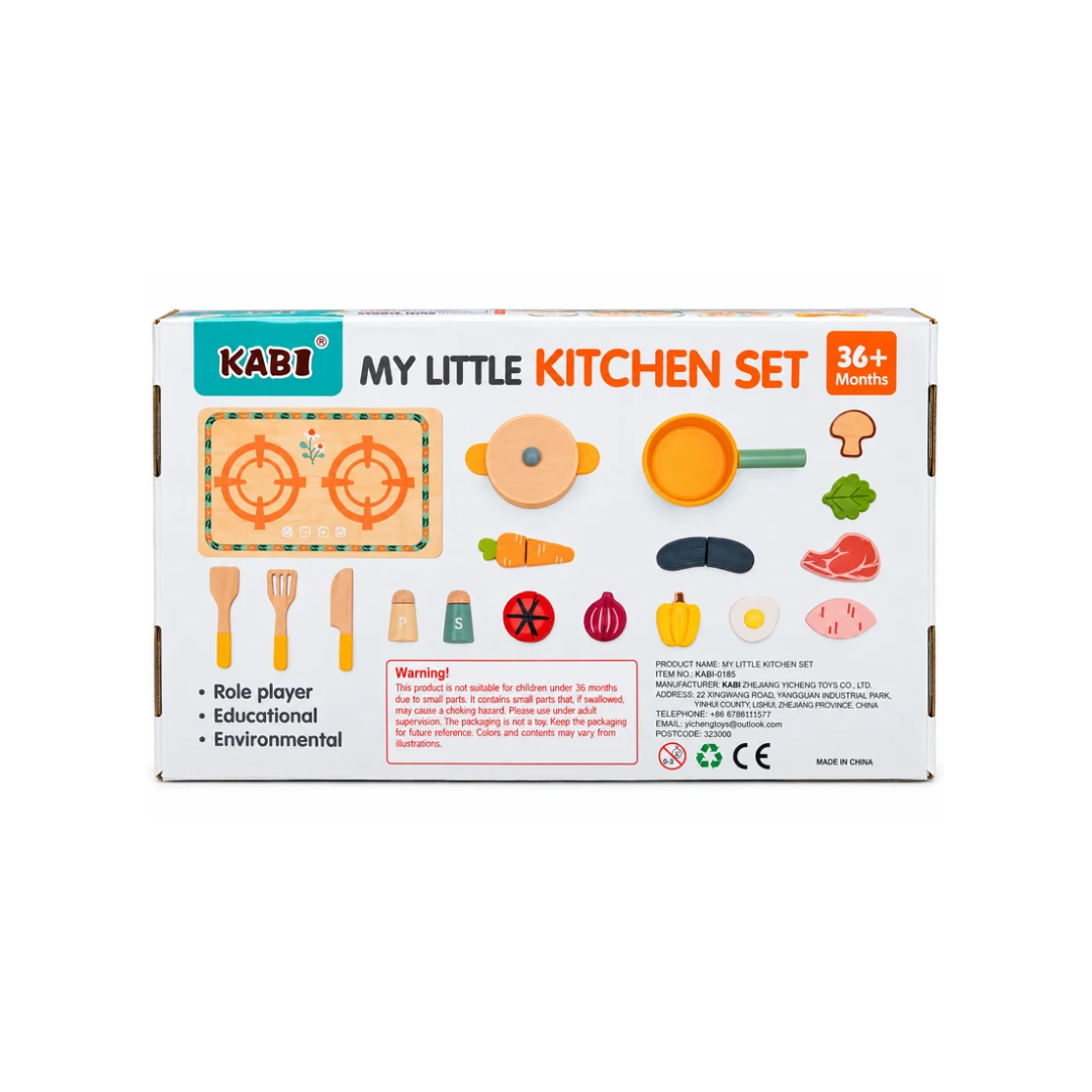 KABI My Little Kitchen Set – Wooden Pretend Cooking & Role Play Set for Kids 36M+
