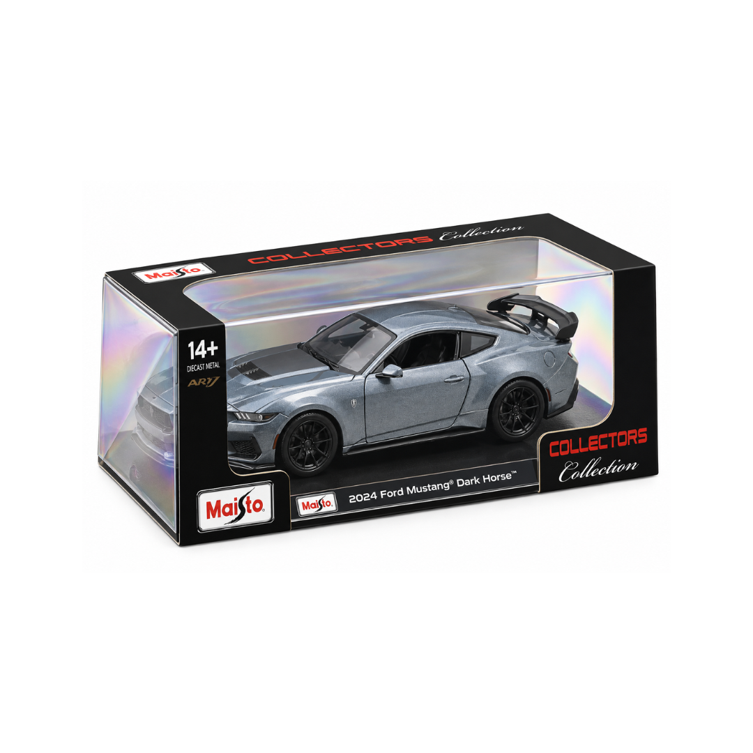 Maisto 2024 Ford Mustang Dark Horse Grey Acrylic Case 1:24 Bburago Licensed Diecast Scale Model Car