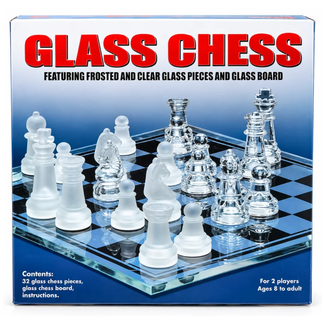 Premium Glass Chess Set with Frosted & Clear Glass Pieces – 2 Player Board Game
