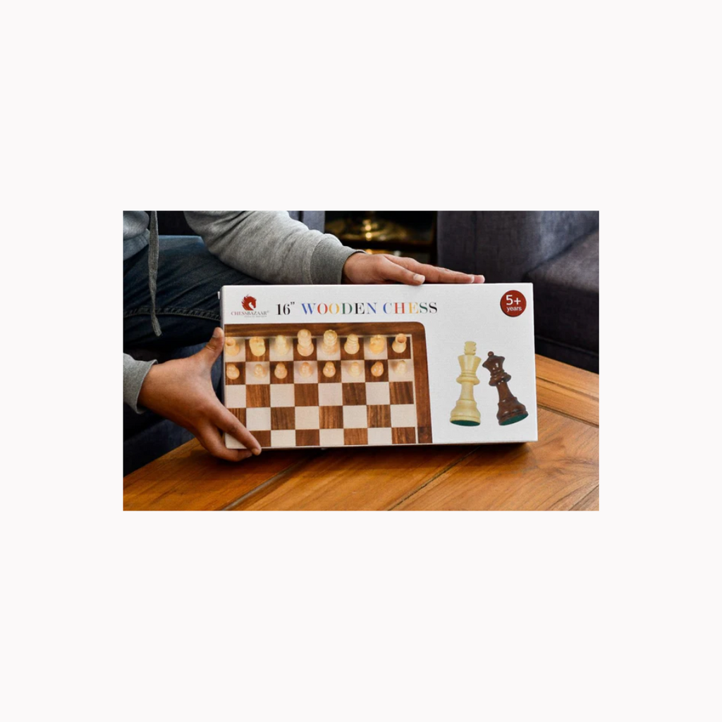 Chessbazaar Travel Series Folding Non-Magnetic Lacquer Chess Set in Sheesham & Maple Wood - 16"