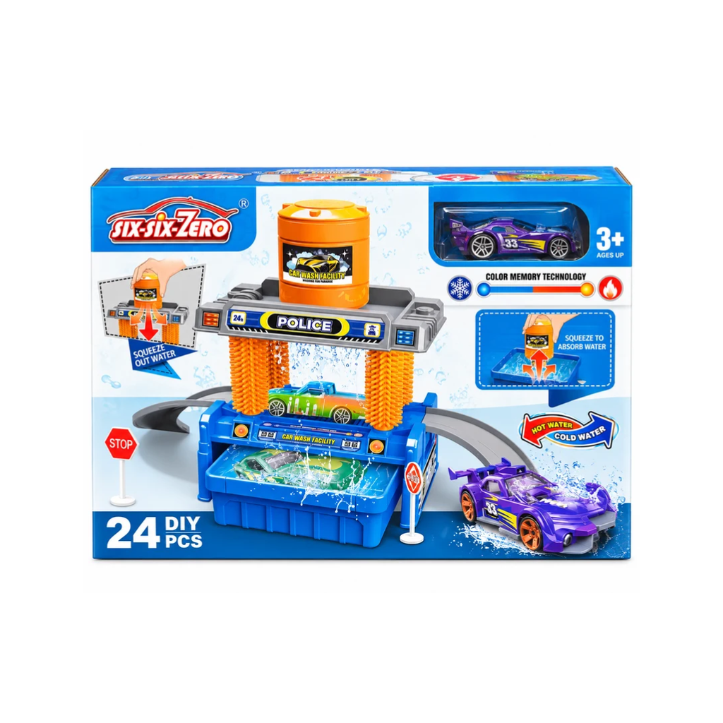 Six-Six-Zero DIY Car Wash Play Set 24 Pcs – Color Changing Car Wash Toy for Kids 3+