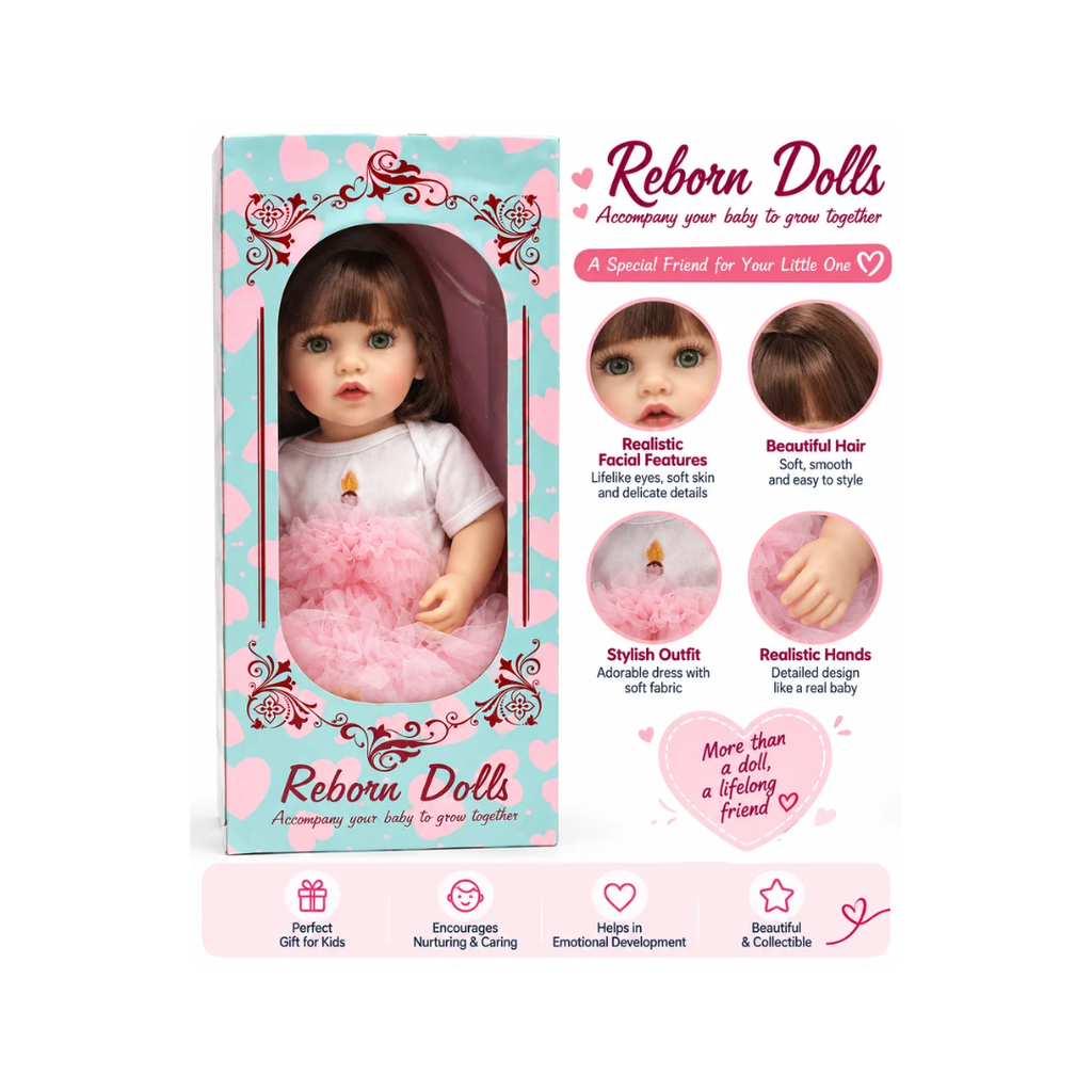 Reborn Doll Baby Girl with Pink Dress – Realistic Soft Body Doll for Kids