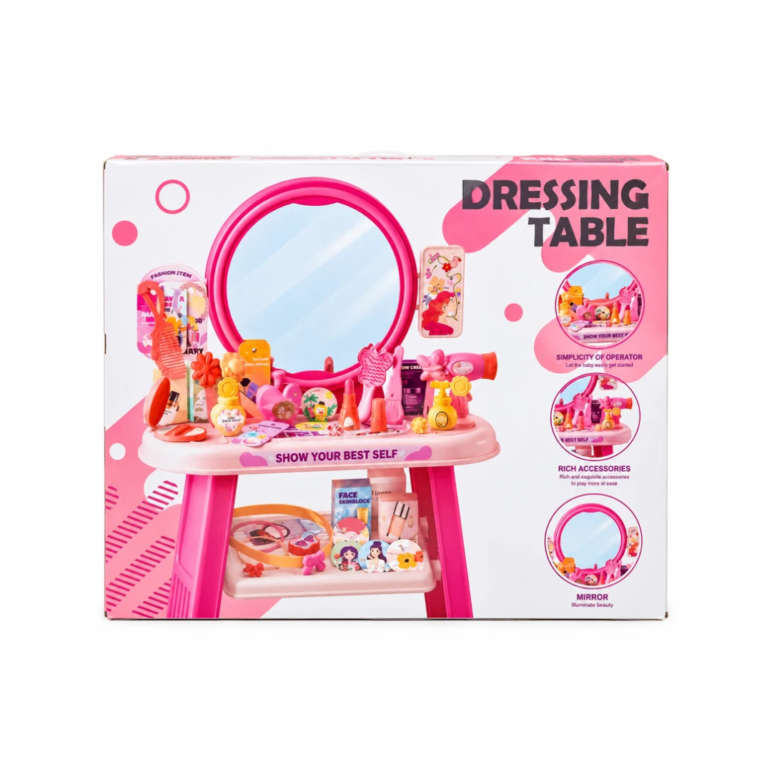 Kids Dressing Table Beauty Play Set with Mirror & Accessories – 53 Pcs Pretend Makeup Set