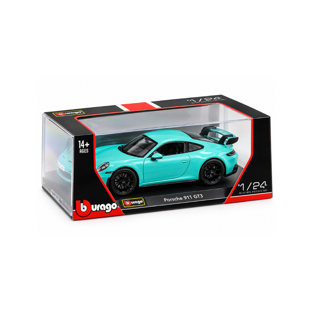 Bburago Porsche 911 GT3 Green with Acrylic Case 1:24  Licensed Diecast Model car