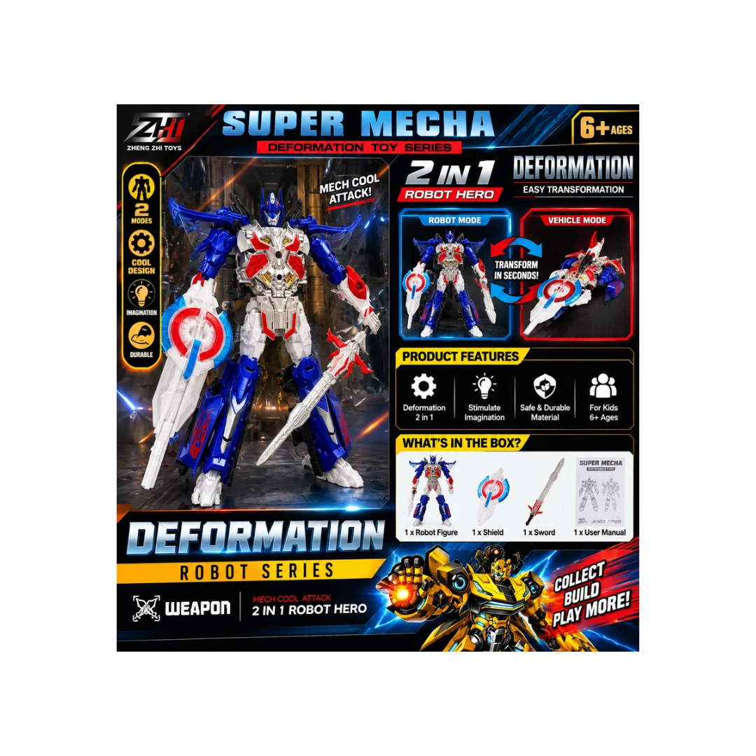 Super Mecha 2-in-1 Deformation Robot Hero with Weapons – Transforming Action Figure for Kids 6+
