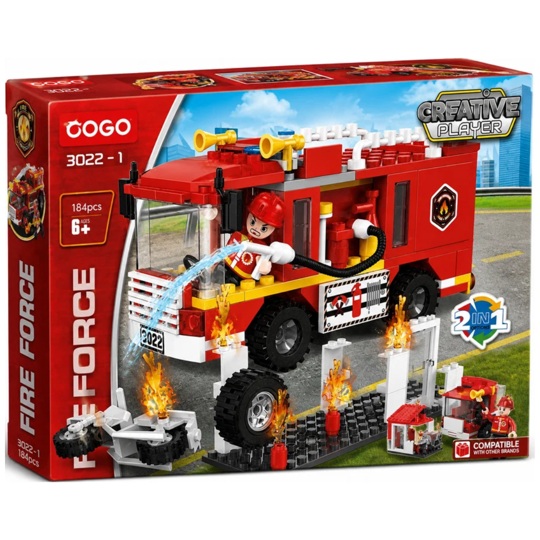 COGO Fire Rescue Truck Building Blocks Set – 184 Pieces, 2-in-1 Creative Construction Toy