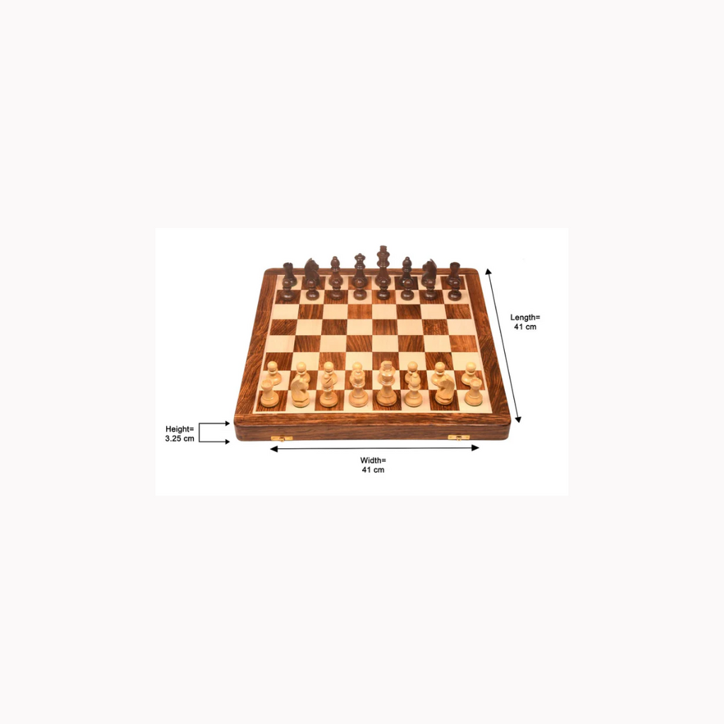 Chessbazaar Travel Series Folding Non-Magnetic Lacquer Chess Set in Sheesham & Maple Wood - 16"