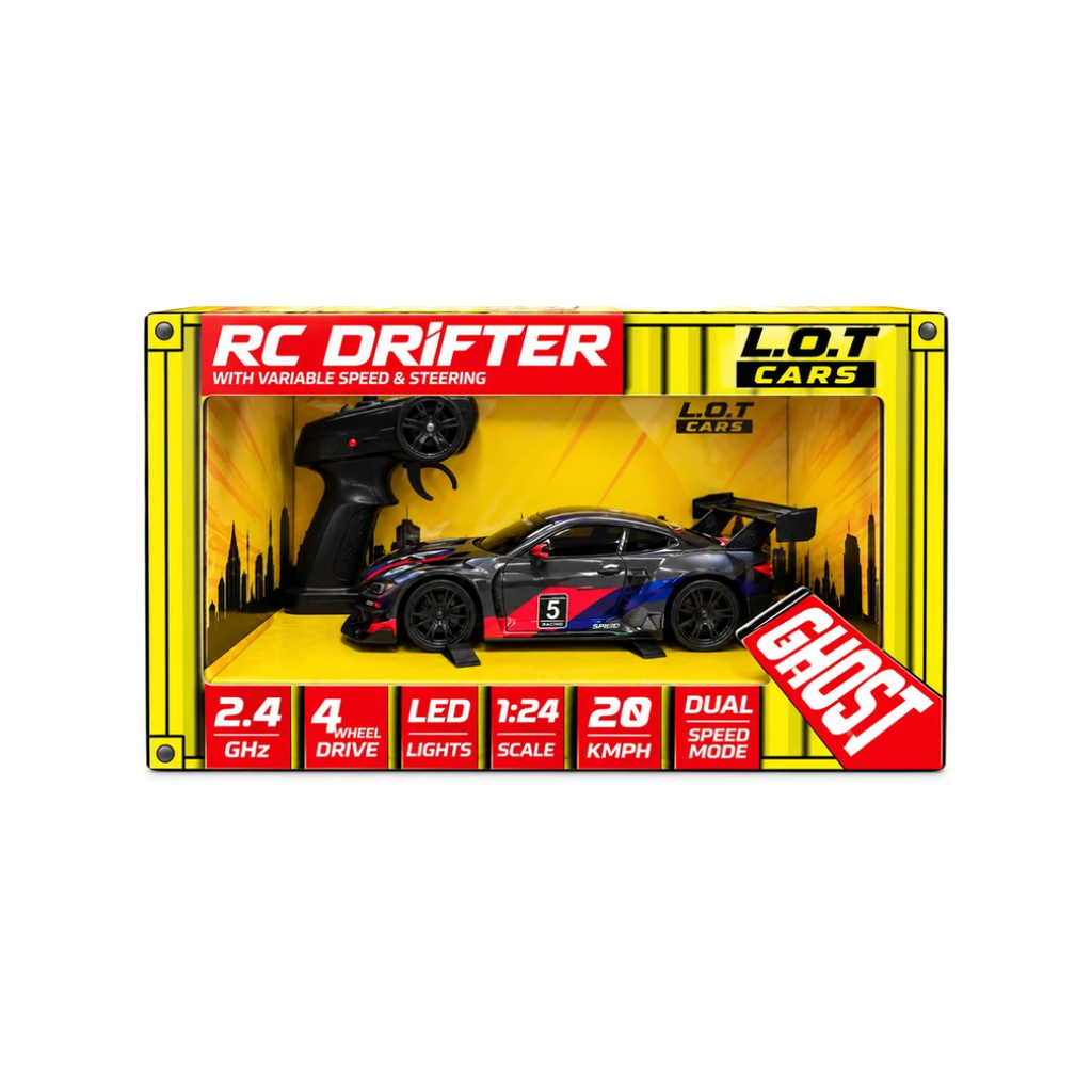 RC Drifter Ghost Racing Car 1:24 Scale – 4WD Remote Control Drift Car with LED Lights & Dual Speed Mode
