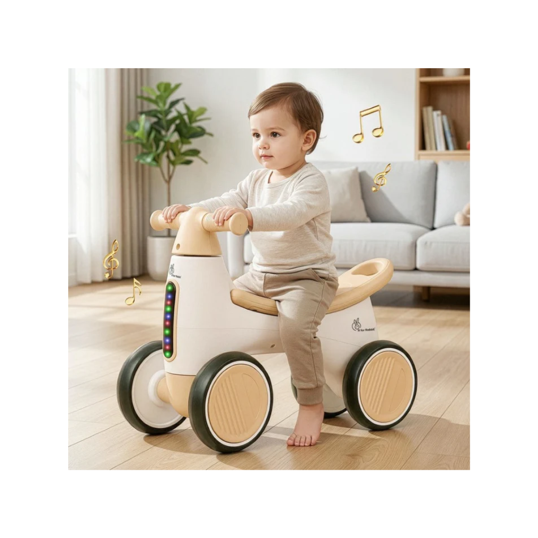 R For Rabbit Speedster Glider Baby Ride-on Car Push Ride with Music & Lights Beige