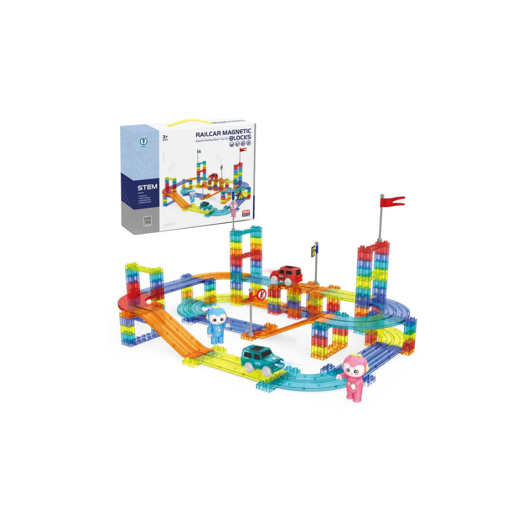 Rainbow Toys 154 Piece Race Car Track Magnet Building Blocks & Tiles- Educational