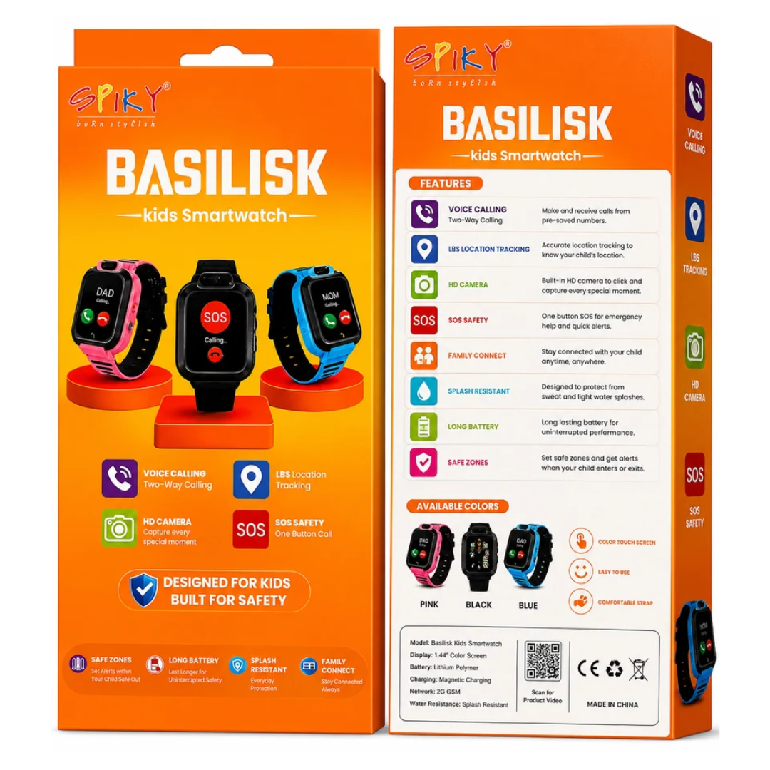 SPIKY BASILISK Kids Smartwatch with Voice Calling, LBS Location Tracking, HD Camera Pink