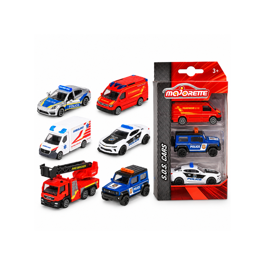 Majorette SOS Cars 3-Piece Die-Cast Vehicle Set – Police, Fire Truck & Ambulance