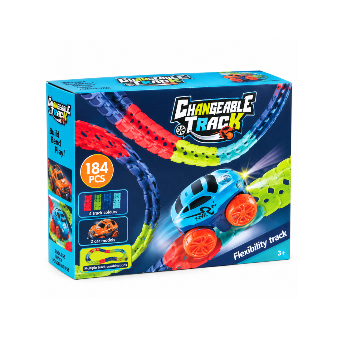 Rainbow Toys 184 PCS Race Car Glow LED Track Set