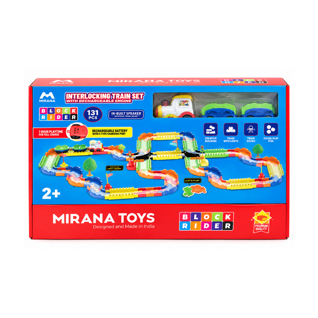 Mirana Block Rider Toy Train Set for Kids - Colorful Track Set 131Pcs