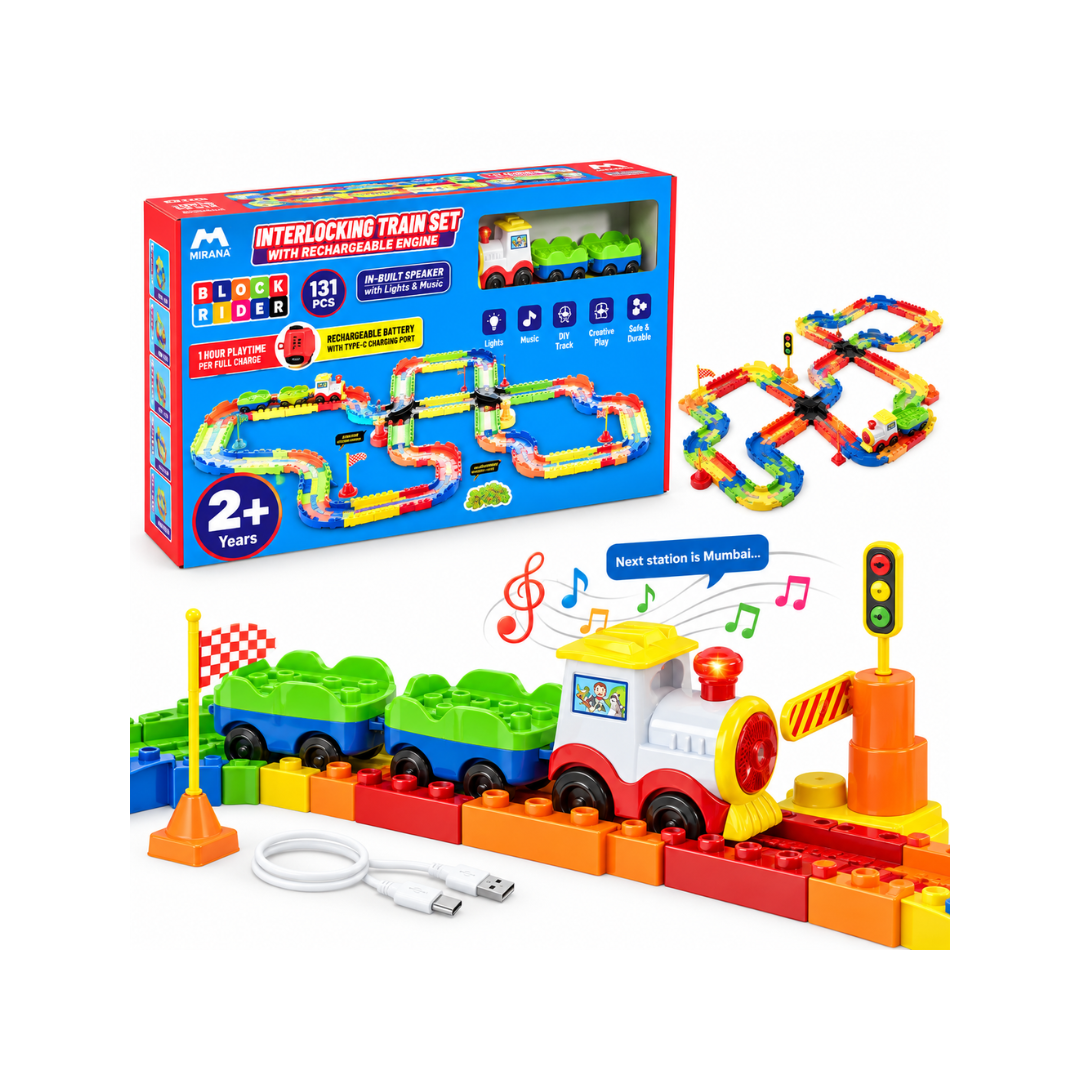 Mirana Block Rider Toy Train Set for Kids - Colorful Track Set 131Pcs