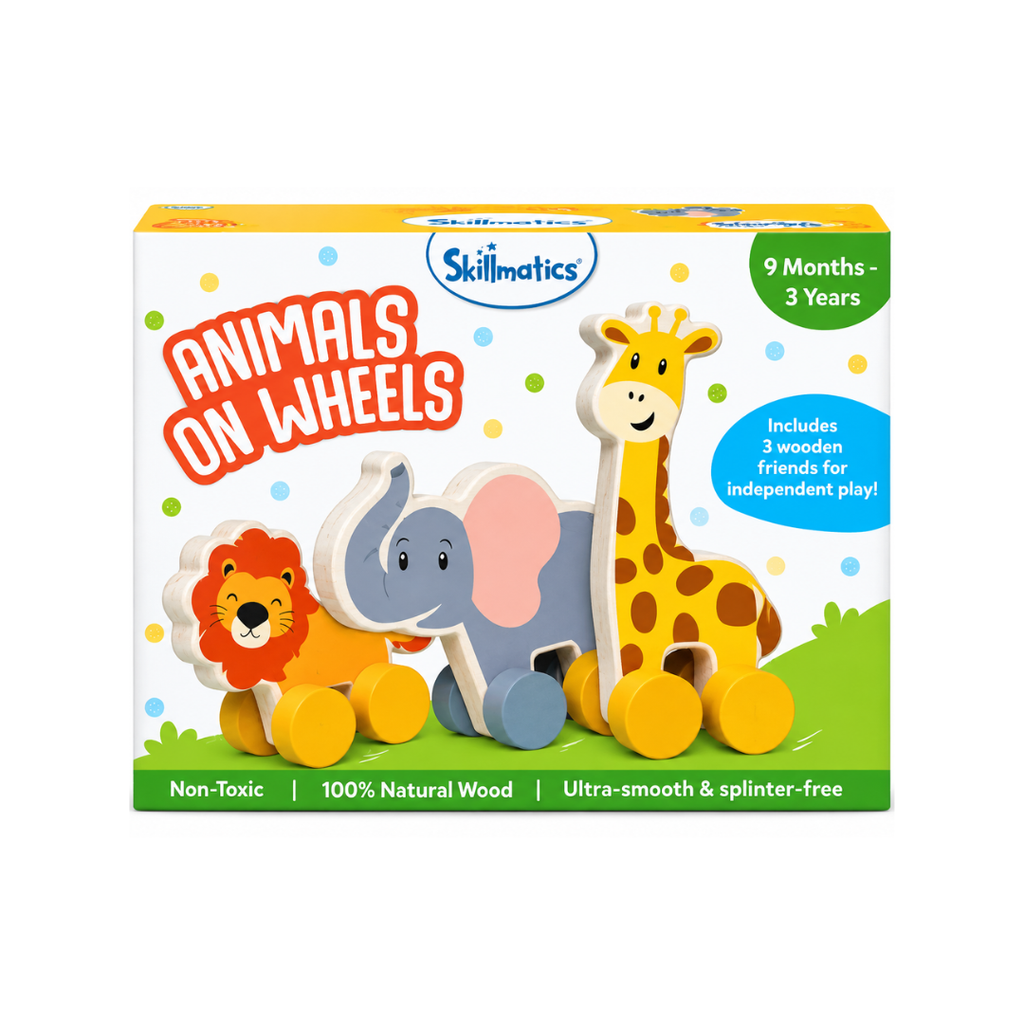 Skillmatics Wooden Animal Toys on Wheels (9 Months - 3 Years)