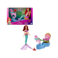 Mattel Disney Princess Ariel Mermaid Doll & Rolling Chariot with Removable Fashion Tail & Sebastian Figure