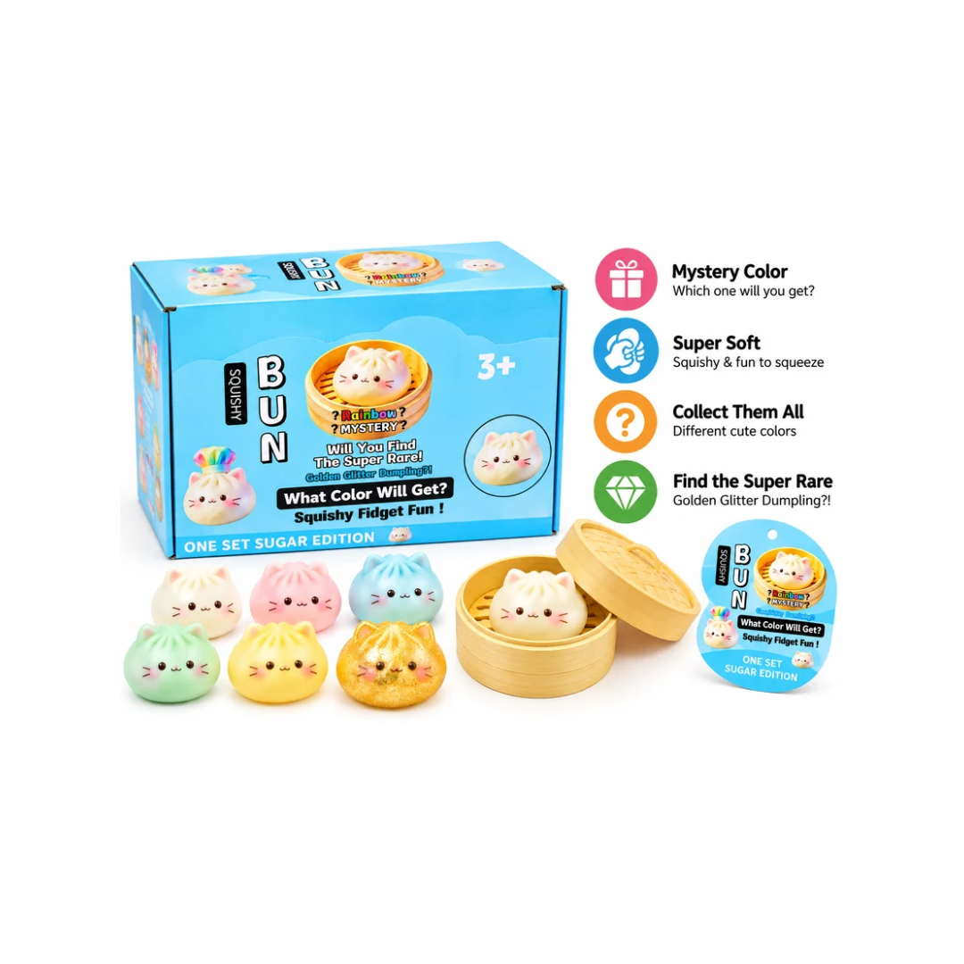 Cute Cat Bun Squishy Fidget Toy – Mystery Color, 1 Piece