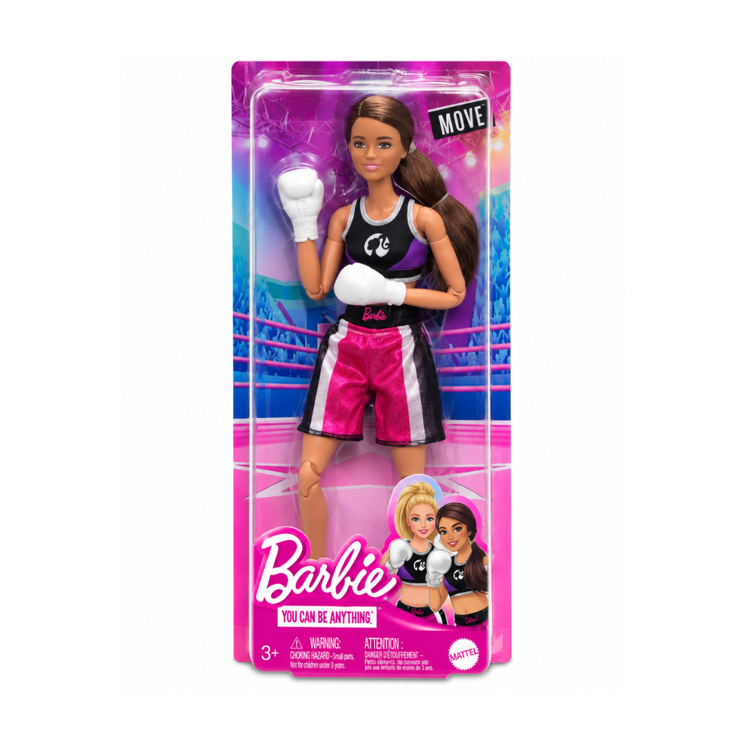 Mattel Barbie Made to Move Doll & Accessories, Brunette Boxer Wearing Removable Uniform with Boxing Gloves, 22 Bendable Joints