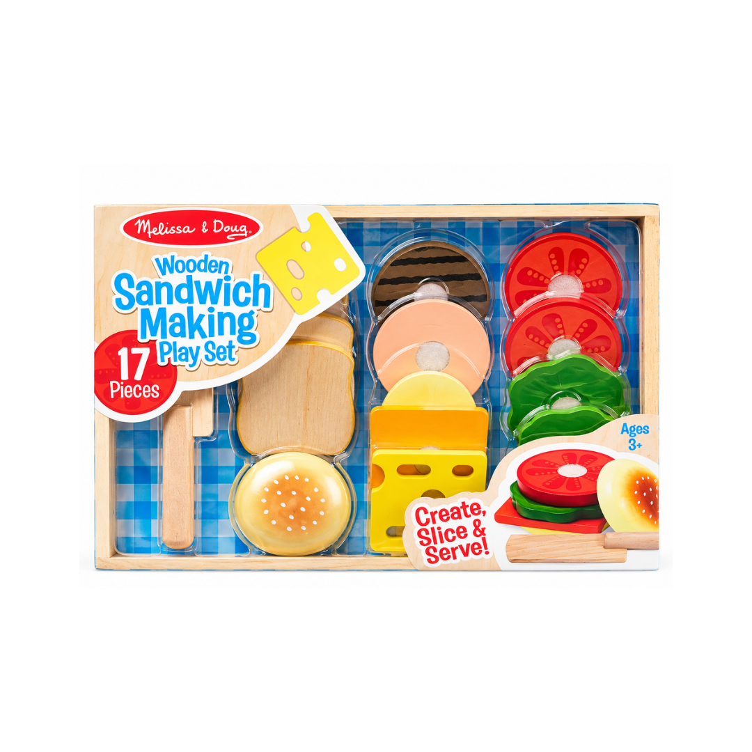 Melissa & Doug Sandwich-Making Set (Wooden Play Food, Wooden Storage Tray, High-Quality Materials, 17 Pieces)
