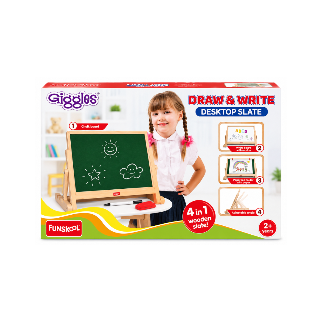 Funskool Giggles Draw N Write Desktop Slate, 4 in 1 Double Sided Board