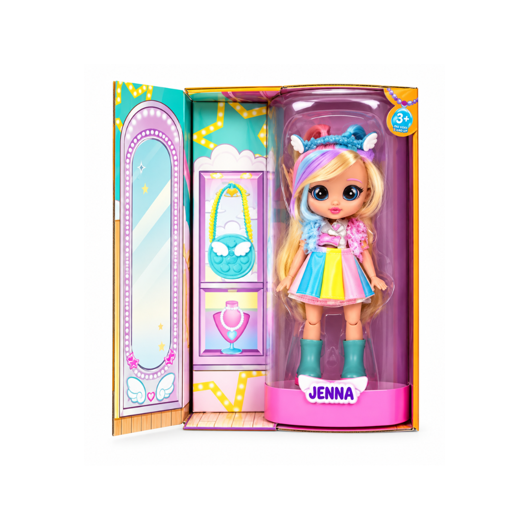 Cry Babies Jenna Doll with Long Hair, Fabric Clothes and 9 Accessories