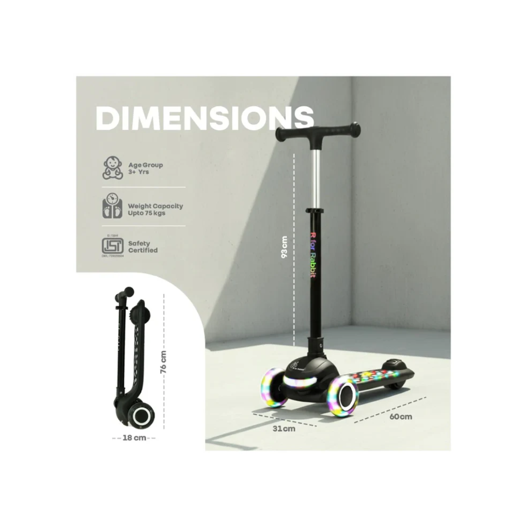 R For Rabbit Road Runner Jazz LED Music Scooter Adjustable Kids Scooter Pure Black
